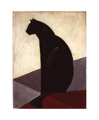 Zwarte kat in profiel door Marcel-Louis Baugniet